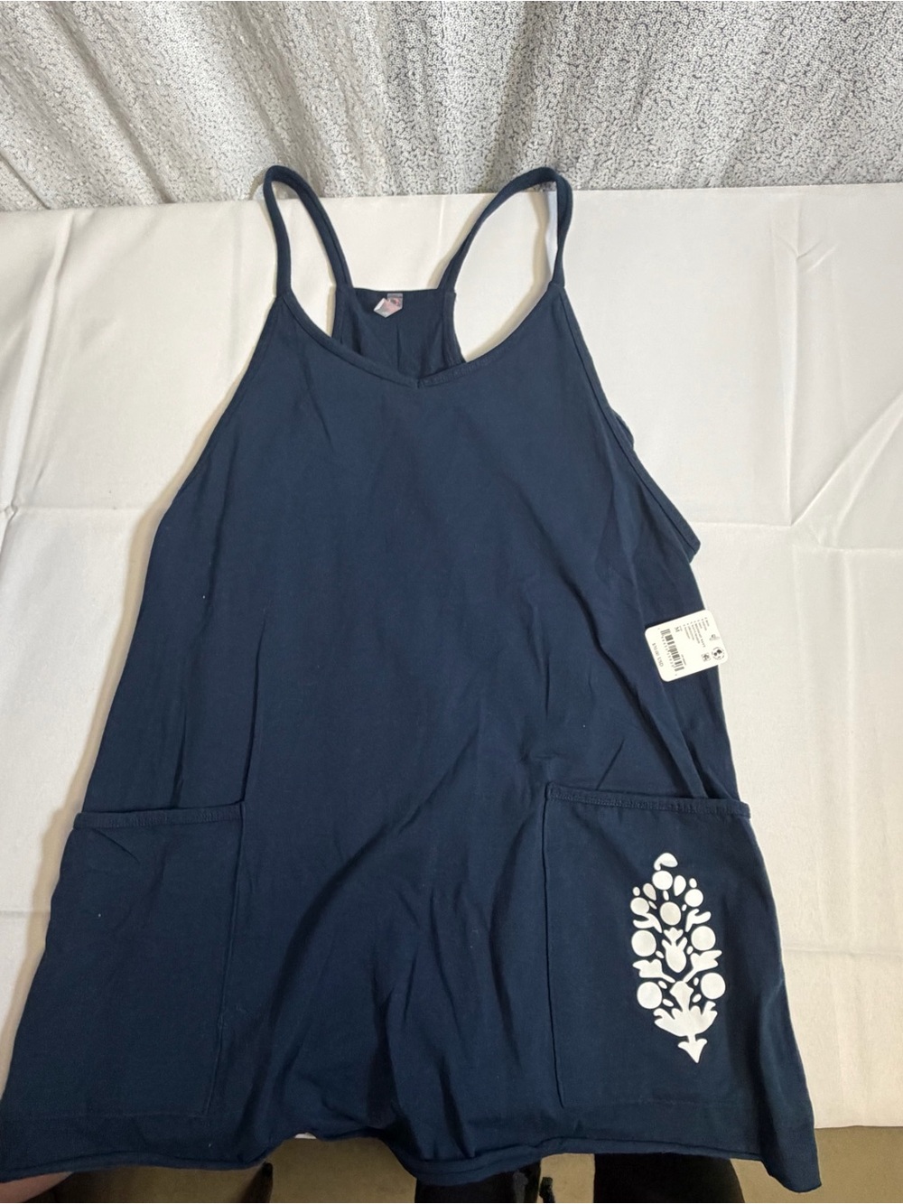 FP Movement by Free People Navy Blue Tank Romper with White Pocket Motif